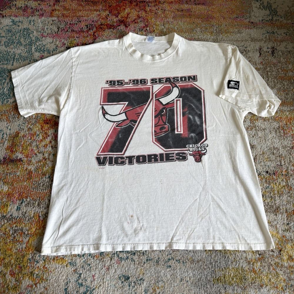 Vintage 90s Chicago Bulls 70 Victories T-Shirt Mens XL Starter 95-96 Season